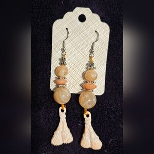 Chic Tan and Gold Beaded Earrings